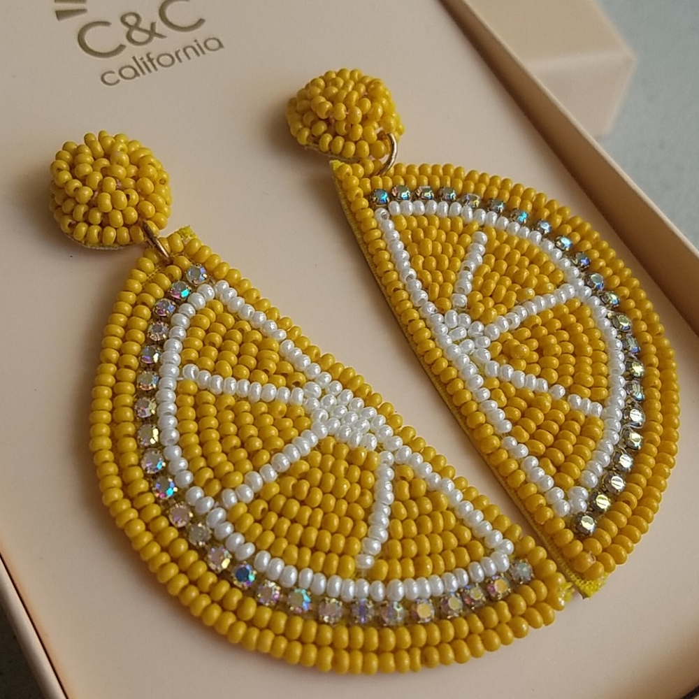 C &C California lemon beaded dangle earrings - Picture 2 of 2
